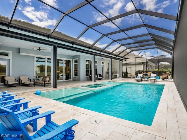 14243 Galley Ct, Naples, FL 34114 - view of pool featuring an outdoor living space, ceiling fan, a pool with connected hot tub, and a patio