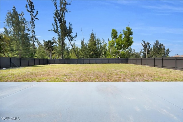 view of yard featuring a patio area and a fenced backyard