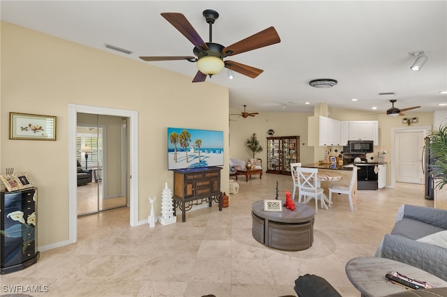 4748 San Carlo Ct, Naples, FL 34109 - living room with baseboards, a ceiling fan, visible vents, and recessed lighting