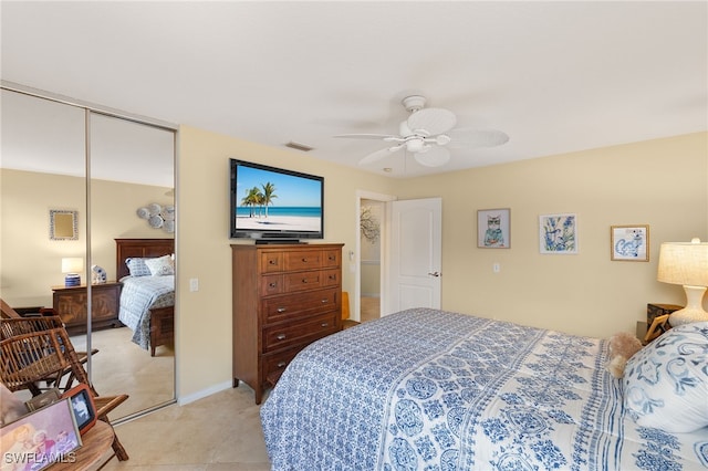 4748 San Carlo Ct, Naples, FL 34109 - bedroom featuring a closet, light tile patterned floors, visible vents, and ceiling fan