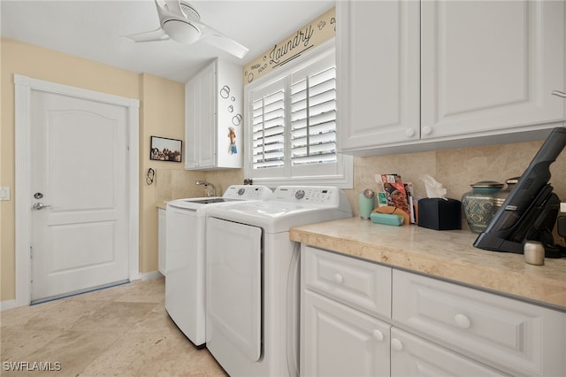 4748 San Carlo Ct, Naples, FL 34109 - washroom featuring cabinet space, washing machine and dryer, baseboards, and ceiling fan