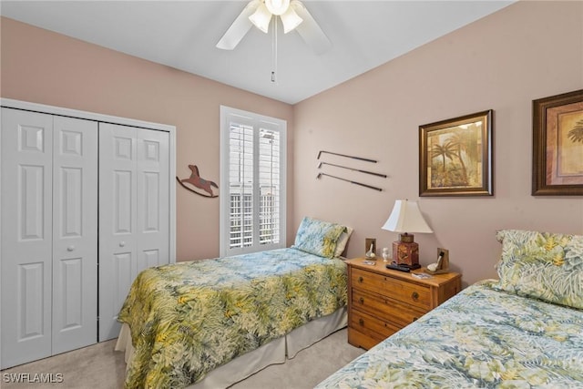 11016 Mill Creek Way Unit 2403, Fort Myers, FL 33913 - bedroom featuring light colored carpet, a closet, and a ceiling fan