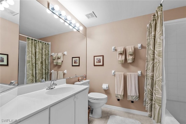 11016 Mill Creek Way Unit 2403, Fort Myers, FL 33913 - bathroom featuring tile patterned flooring, toilet, vanity, shower / bath combination with curtain, and baseboards