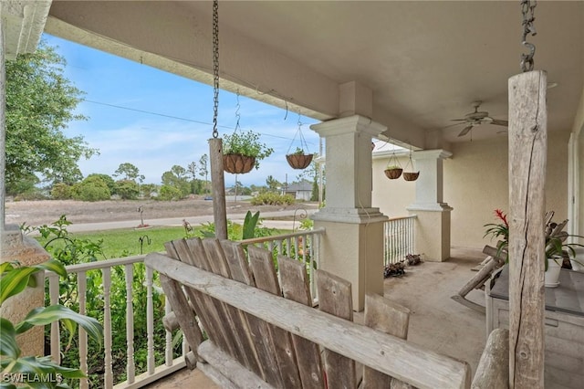 view of patio with a porch and ceiling fan