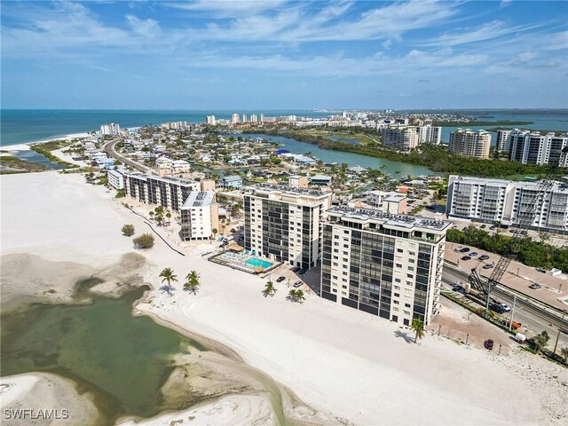 drone / aerial view with a water view and a city view