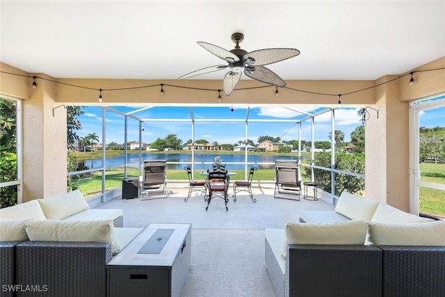 13760 Silver Lake Ct, Fort Myers, FL 33912 - exterior space featuring a water view, outdoor lounge area, and a lanai