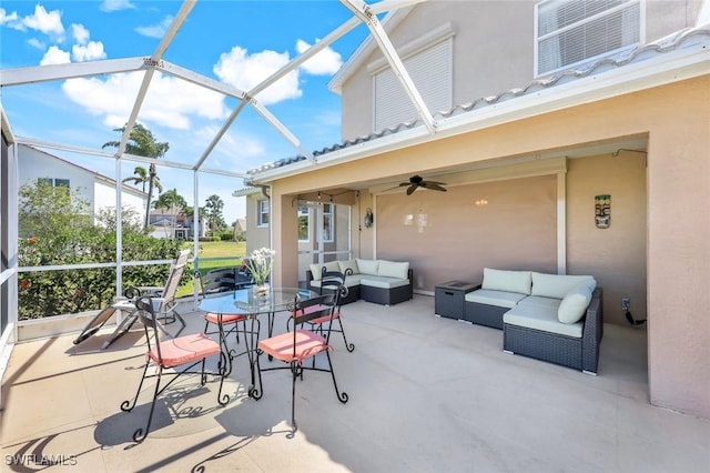 13760 Silver Lake Ct, Fort Myers, FL 33912 - view of patio featuring a ceiling fan, a lanai, and an outdoor living space