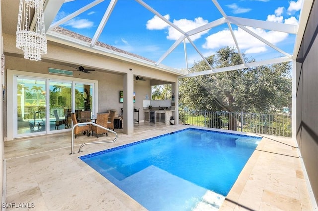 1978 San Marco Rd, Marco Island, FL 34145 - view of pool with a patio area, ceiling fan, and a lanai