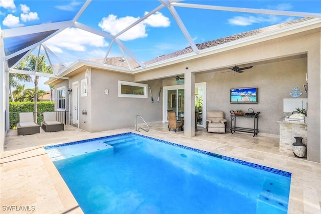 1978 San Marco Rd, Marco Island, FL 34145 - outdoor pool featuring ceiling fan, a patio, and a lanai