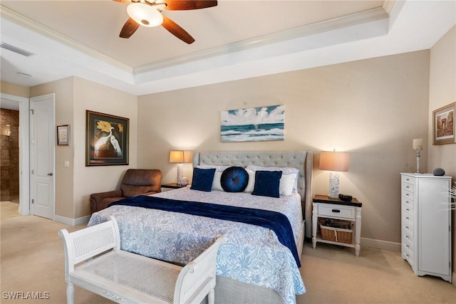3824 SW 11th Pl, Cape Coral, FL 33914 - bedroom featuring a raised ceiling, ornamental molding, light colored carpet, and visible vents