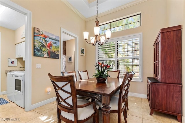 3824 SW 11th Pl, Cape Coral, FL 33914 - dining space with an inviting chandelier, light tile patterned floors, ornamental molding, and baseboards