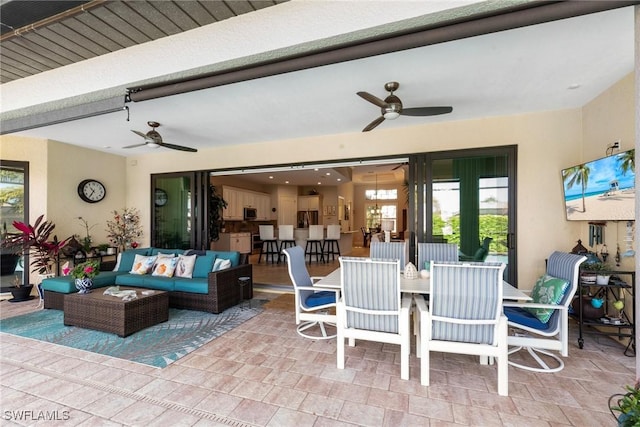 3824 SW 11th Pl, Cape Coral, FL 33914 - view of patio / terrace featuring ceiling fan, outdoor lounge area, french doors, and outdoor dining space