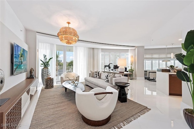 living room featuring tile patterned flooring