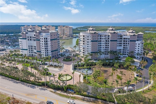 drone / aerial view featuring a water view