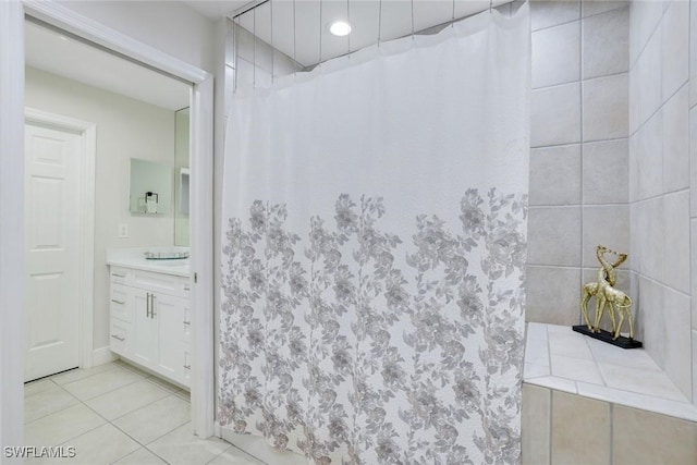 2855 66th St SW, Naples, FL 34105 - bathroom featuring vanity, tile patterned flooring, and curtained shower