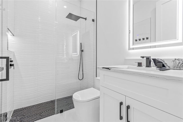 845 SW 15th Ter, Cape Coral, FL 33991 - bathroom with vanity, a stall shower, and toilet