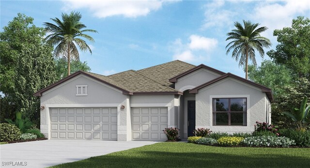 3524 Stormy Creek Ln, Alva, FL 33920 - single story home featuring a shingled roof, a front lawn, a garage, stucco siding, and driveway