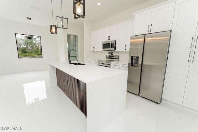 1412 5th Ave, Lehigh Acres, FL 33972 - kitchen with appliances with stainless steel finishes, a sink, white cabinetry, light tile patterned floors, and light countertops