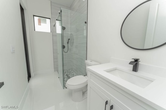 1412 5th Ave, Lehigh Acres, FL 33972 - full bathroom featuring toilet, vanity, a stall shower, and tile patterned floors
