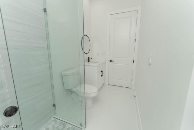 1412 5th Ave, Lehigh Acres, FL 33972 - bathroom featuring vanity, toilet, tile patterned floors, and a stall shower