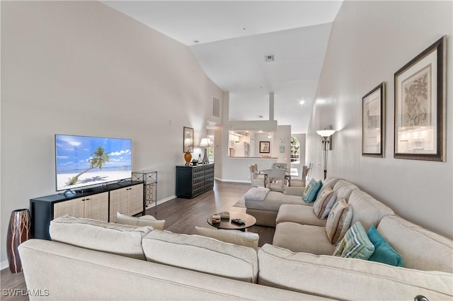 13641 Worthington Way Unit 1612, Bonita Springs, FL 34135 - living room with high vaulted ceiling and wood finished floors