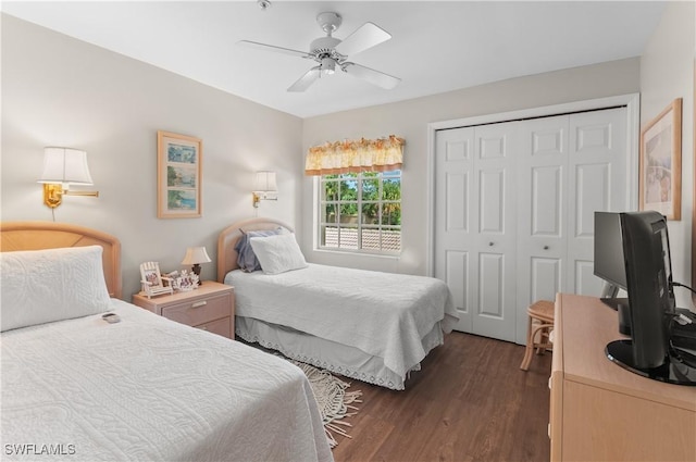 13641 Worthington Way Unit 1612, Bonita Springs, FL 34135 - bedroom featuring a closet, dark wood finished floors, and ceiling fan