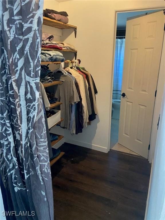 spacious closet with wood finished floors