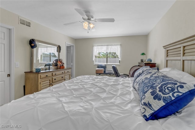3720 SE 10th Ave Unit 102, Cape Coral, FL 33904 - bedroom featuring a ceiling fan and visible vents