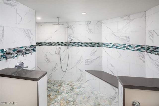 full bath with a walk in shower and recessed lighting