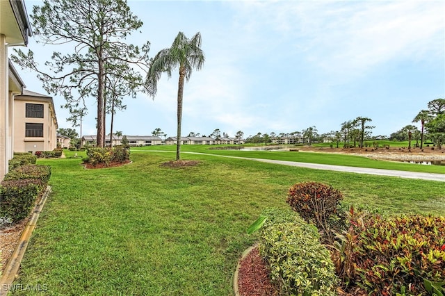 view of property's community with a lawn