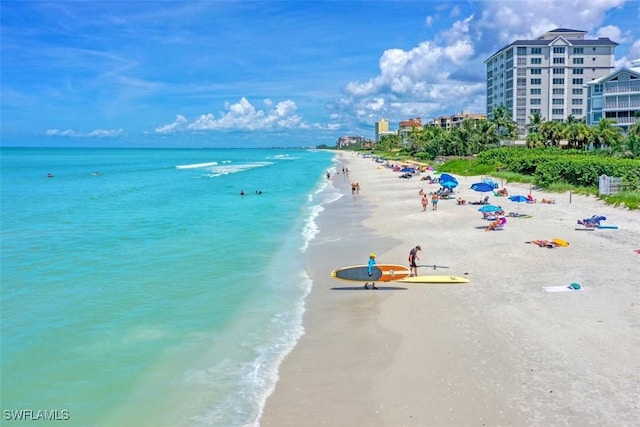 property view of water with a beach view