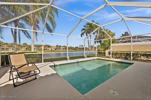 3695 Exuma Way, Naples, FL 34119 - outdoor pool featuring a patio, a water view, and glass enclosure