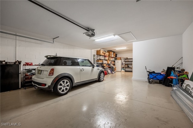 garage with a garage door opener