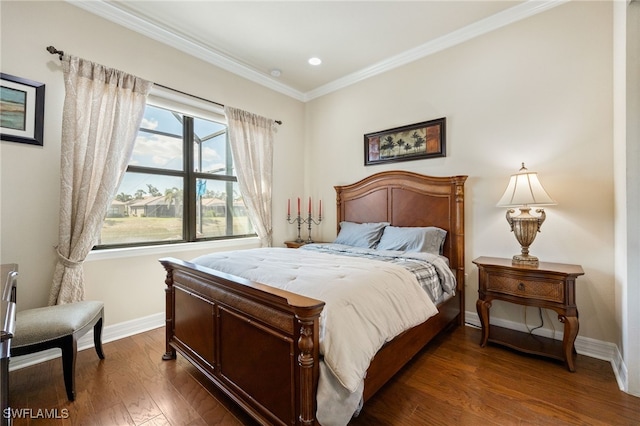 3412 Atlantic Cir, Naples, FL 34119 - bedroom with crown molding, baseboards, recessed lighting, and dark wood-style flooring