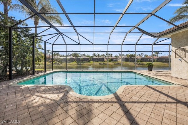 3412 Atlantic Cir, Naples, FL 34119 - outdoor pool with a lanai, a patio, and a water view