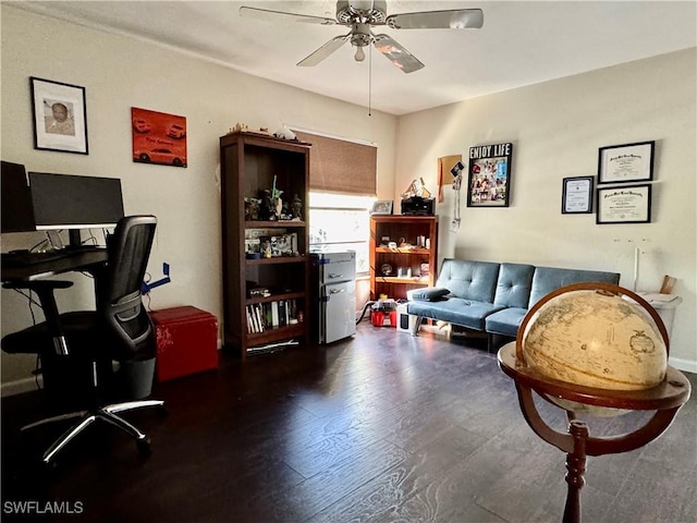office with ceiling fan and wood finished floors