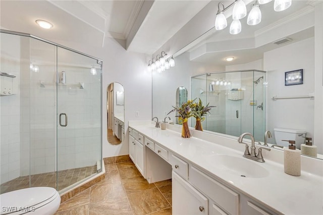 16400 Millstone Cir Unit 206, Fort Myers, FL 33908 - full bath with toilet, crown molding, double vanity, and a stall shower