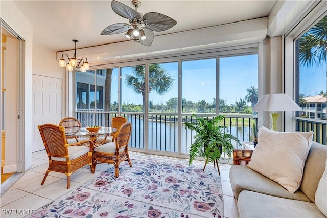 16400 Millstone Cir Unit 206, Fort Myers, FL 33908 - sunroom / solarium featuring a water view, plenty of natural light, and a chandelier