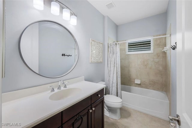 full bathroom with toilet, tile patterned flooring, vanity, and shower / tub combo