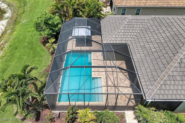 view from above of property with a pool