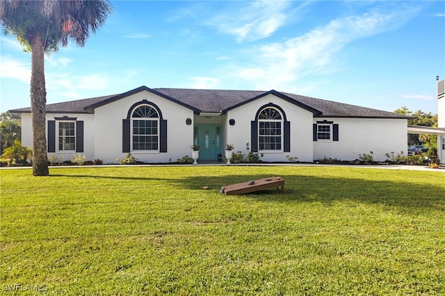 1330 Rock Rd, Naples, FL 34120 - ranch-style home with stucco siding, a shingled roof, and a front lawn