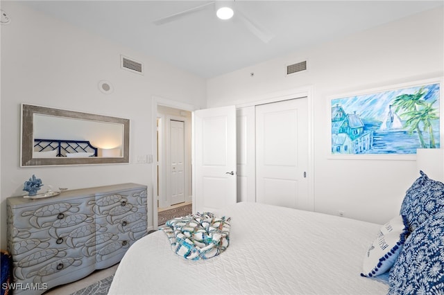 5793 Cape Harbour Dr Unit 1111, Cape Coral, FL 33914 - bedroom with a closet, visible vents, and a ceiling fan