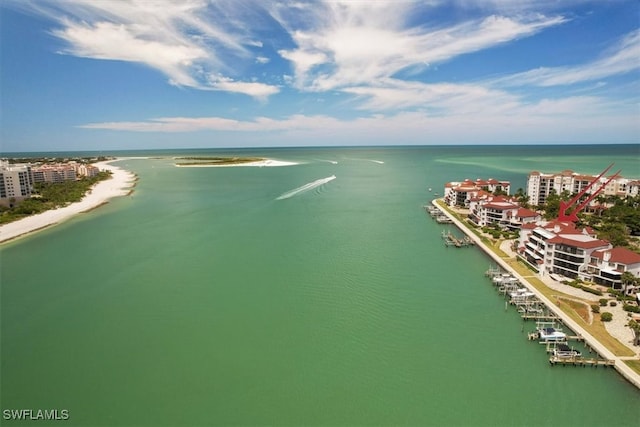 bird's eye view featuring a water view