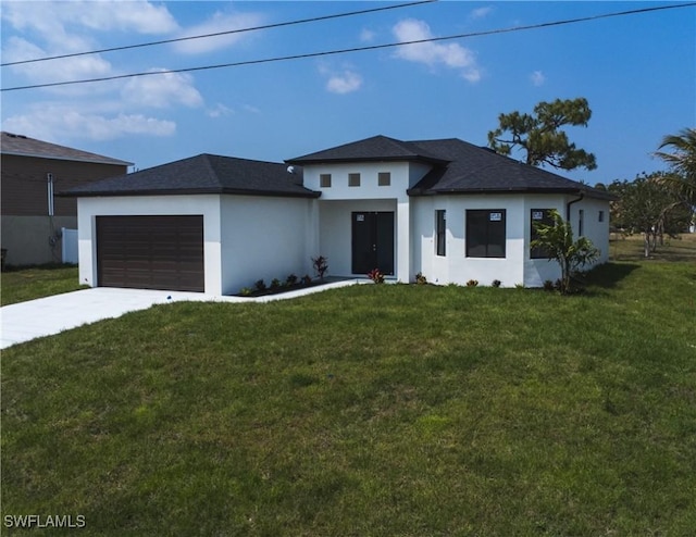 2808 NW 21st Ave, Cape Coral, FL 33993 - prairie-style home with an attached garage, a front lawn, stucco siding, and driveway