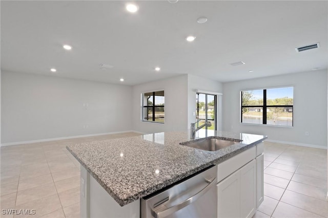 16044 Enclaves Cove Dr, North Fort Myers, FL 33917 - kitchen with visible vents, open floor plan, a center island with sink, a sink, and dishwasher
