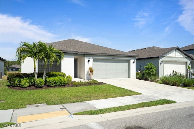 16044 Enclaves Cove Dr, North Fort Myers, FL 33917 - single story home featuring stucco siding, driveway, a front yard, and a garage