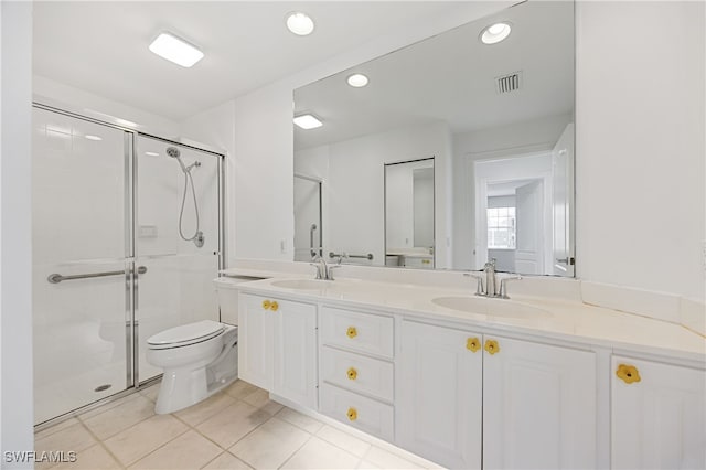 4788 San Carlo Ct, Naples, FL 34109 - full bath with tile patterned floors, double vanity, a stall shower, and recessed lighting
