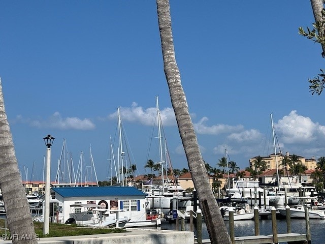 exterior space with a water view
