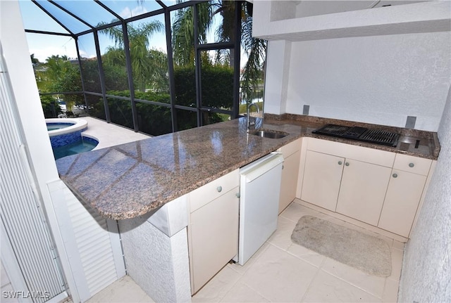 3787 Whippoorwill Ct, Punta Gorda, FL 33950 - interior space featuring glass enclosure, exterior kitchen, a sink, and a pool with connected hot tub