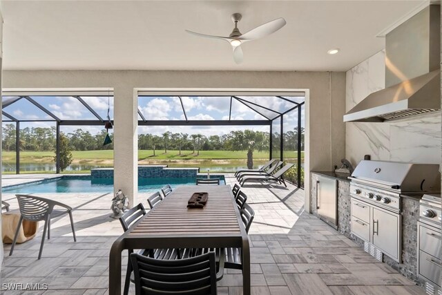 15897 Cranes Marsh Ct, Punta Gorda, FL 33982 - view of patio / terrace featuring an outdoor pool, ceiling fan, and a lanai